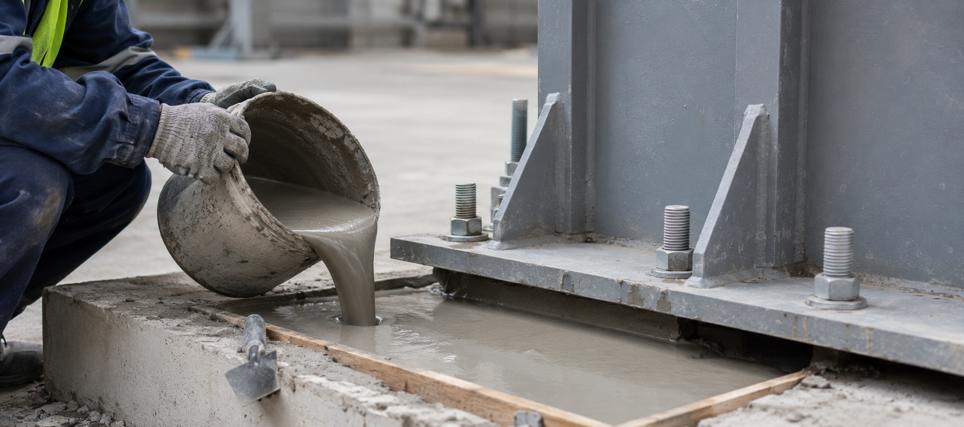 Non-shrink grout poured under base plate and anchors